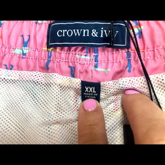 NWT Crown & Ivy Pink Drawstring Swim Trunks size XXL - Picture 7 of 11